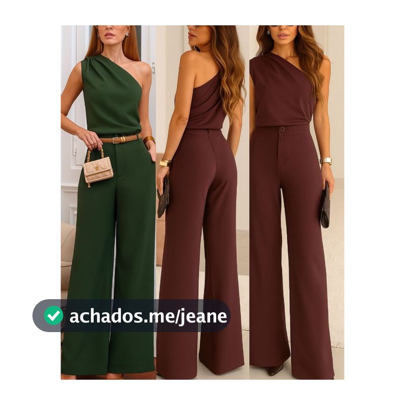 YAN FASHION Conjunto Alfaiataria Um Ombro Só e Calça Pantalona Feminina Elegante