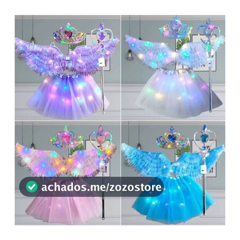 Fantasia Asa Borboleta Fada com LED Pisca Completa  e Infantil Varinha + Tiara Festa Carnaval
