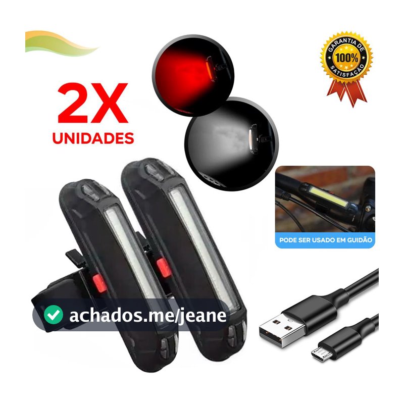 farol bike recarregavel duas cores dianteiro e traseiro lanterna sinalizador bem forte kit 2 unidades
