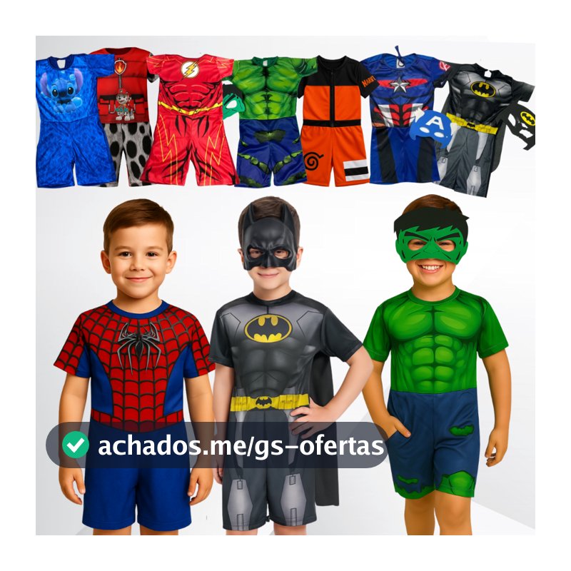 Fantasia Infantil Masculina Herói com Máscara Roupa Curta para Festa