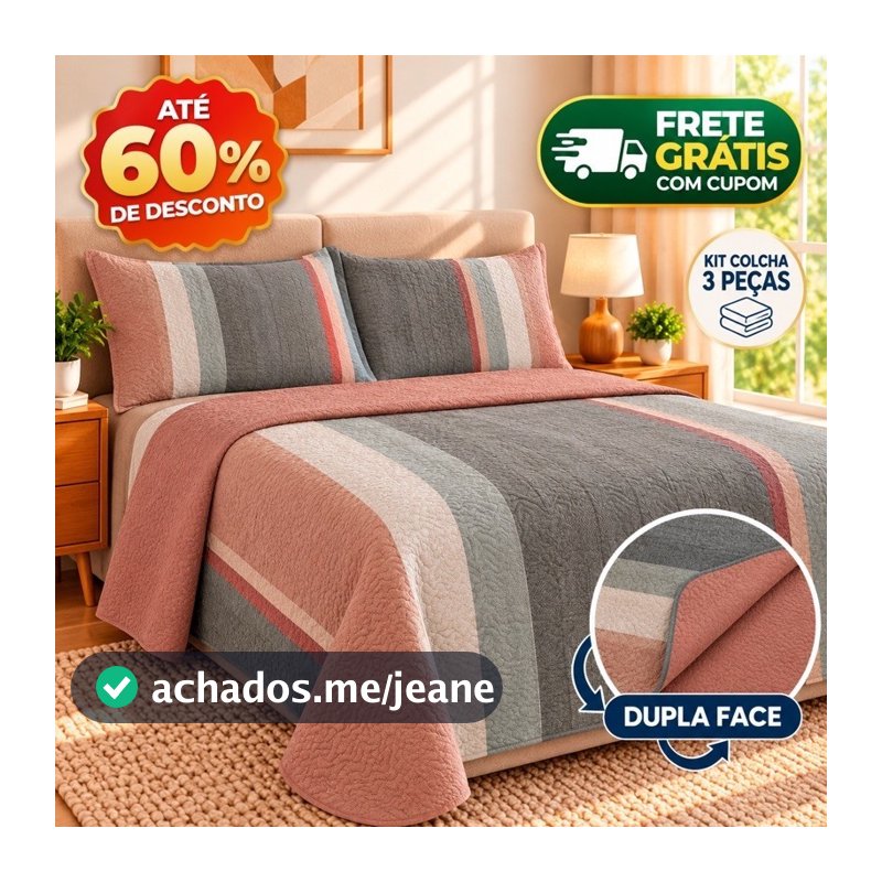 Kit Colcha Cobre Leito Casal Queen Dupla Face Estampado Matelado Fronhas C/zíper Linha Luxo Premium