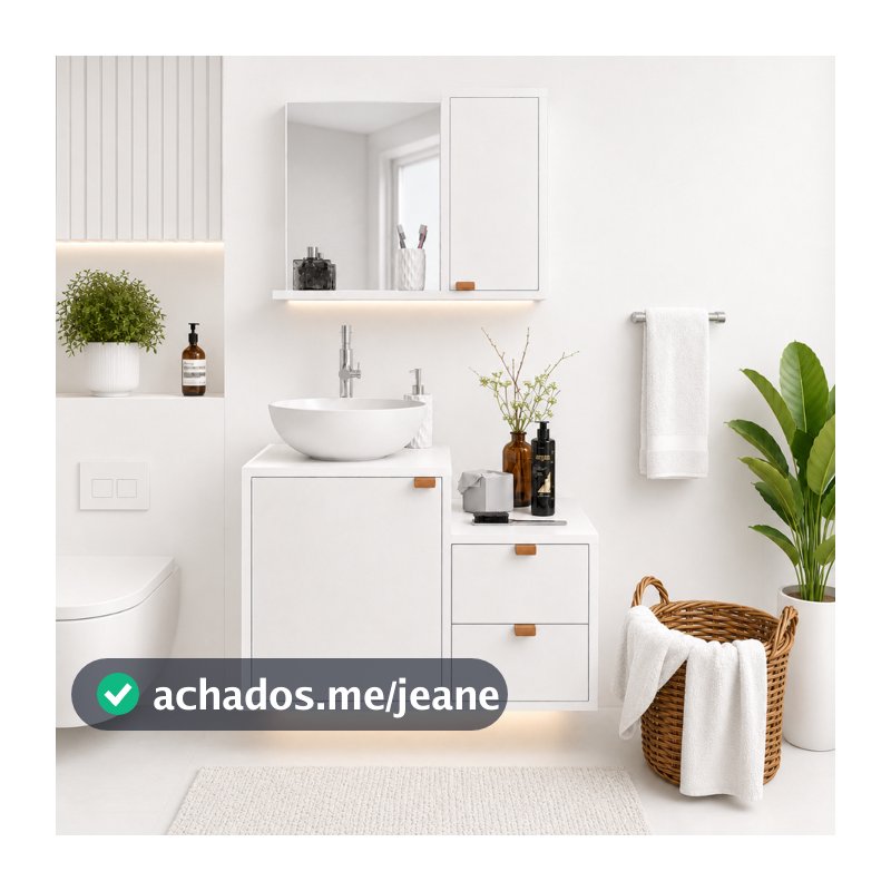 Kit Armario de Banheiro Completo COM CUBA e ESPELHO 1 Porta 2 gavetas Gabinete Pia Lava Love&Home
