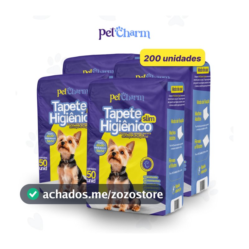 Kit 200 unid Tapete Higiênico PetCharm Slim -Tamanho 50cm x 60cm Para Cachorros