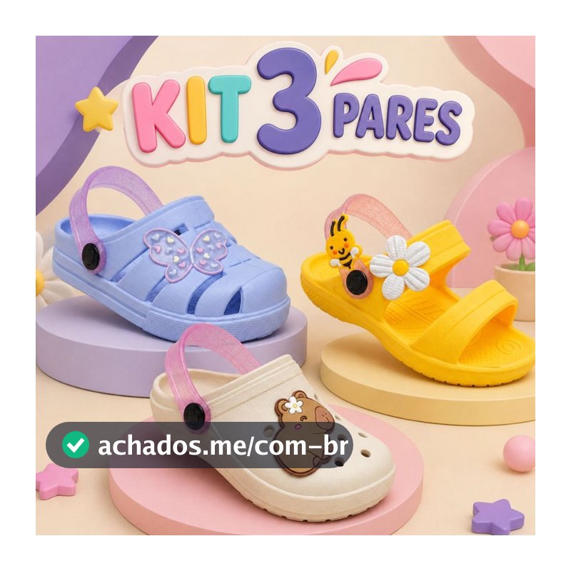 Kit 3 Sandália Menina Infantil Leve Papete Feminina Com Sola Antiderrapante