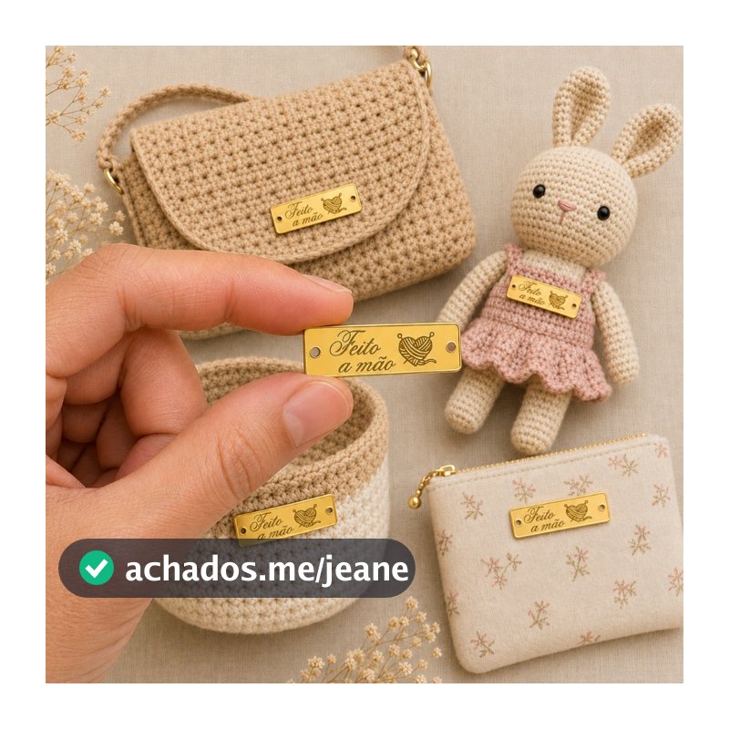 Etiqueta Tag Em Acrílico Espelhado com Frase "Feito à Mão" Artesanato, Crochê, bordado, costura.