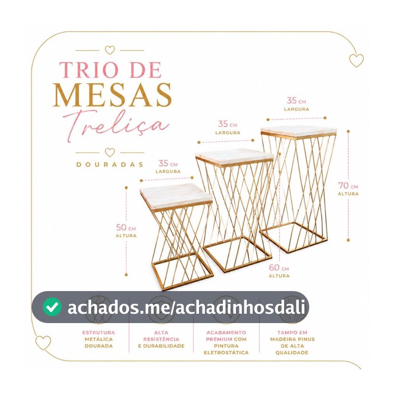 Trio de mesa Treliça kit 3 peças festa decoração