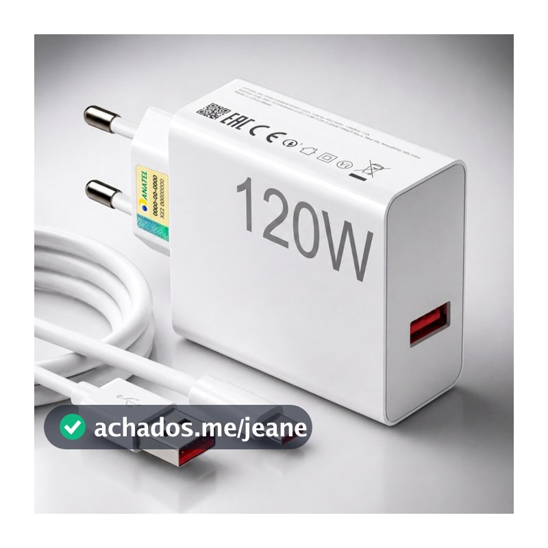 Kit Carregador 120W Super Turbo + Cabo USB-C Carregamento Ultra Rápido Redmi Note E Poco X7 Android