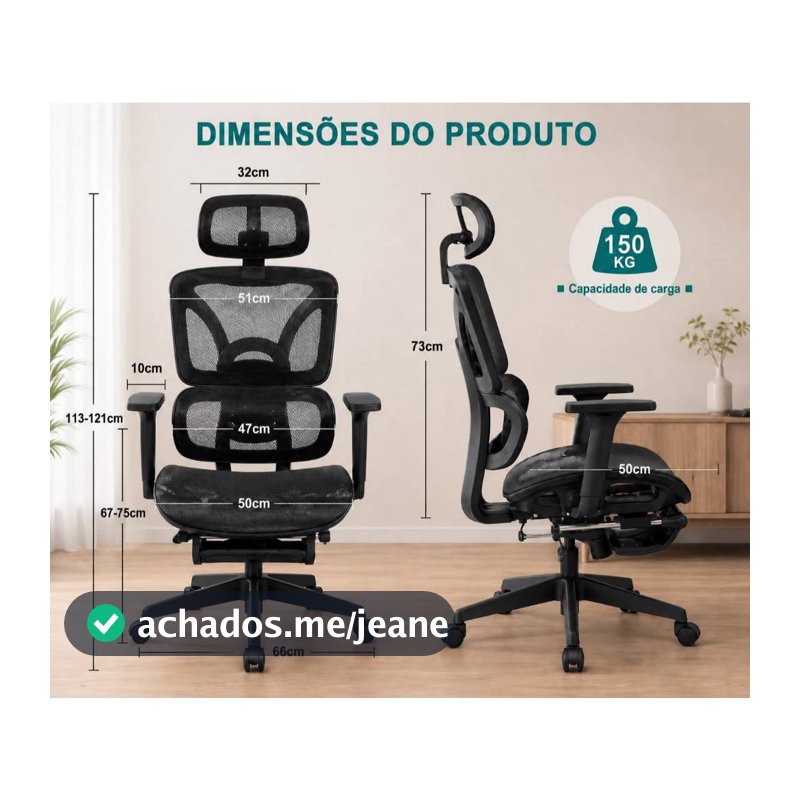 Cadeira Presidente Ergonomica Escritorio Mesh Reclinavel Com Apoio De Pes Retratil E Apoio De Cabeça