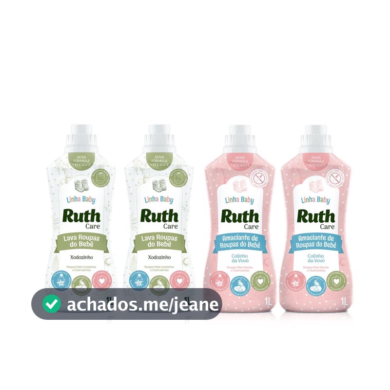 Kit 2L Lava Roupas Líquido Ruth Care Baby Xodozinho + 2L Amaciante Diluído Baby Care Colinho da vovó Ruth