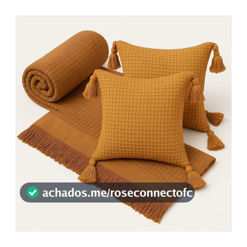 Kit Manta Para Sofá Viena + 2 Capa De Almofada 45x45 Algodão Premium Decoração E Conforto
