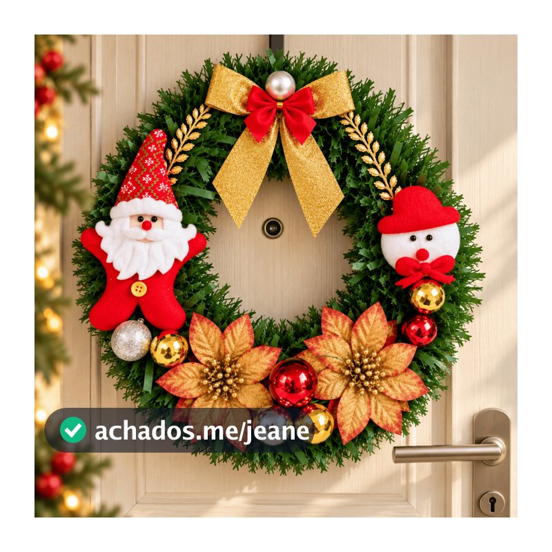 Guirlanda De Natal para Porta Decorada Enfeite Decoração Natal Guirlanda Natalina 30cm Papai Noel Laço