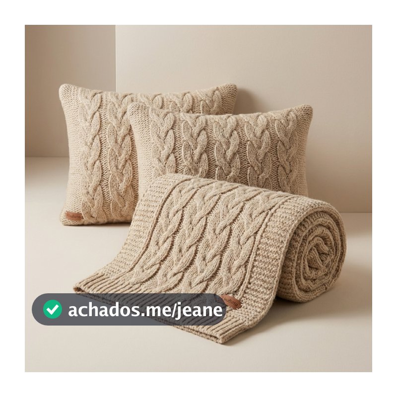 PESEIRA MANTA TRICÔ TRANÇA CAMA CASAL QUEEN SOFÁ SALA 230X60cm +2 CAPA DE ALMOFADA 45X45cm V02