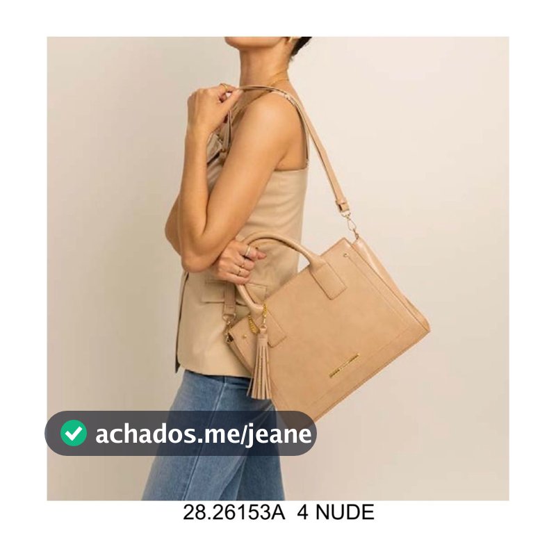 Bolsa Feminina Rafitthy Mão e Transversal Estruturada Média Executiva com Tassel e Bolso Externo