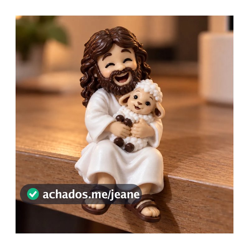 Boneco Mini Jesus Sentado Com Ovelha Para Computador Mesa