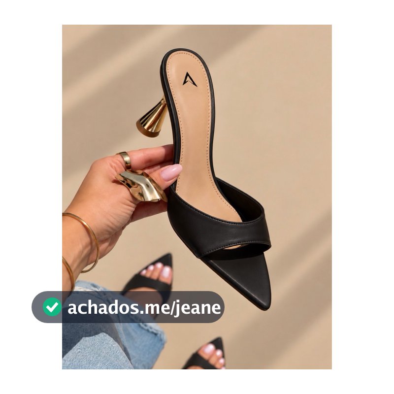Tamanco Feminino Bico Fino com Salto Metalizado Ouro Elegante REF: 112