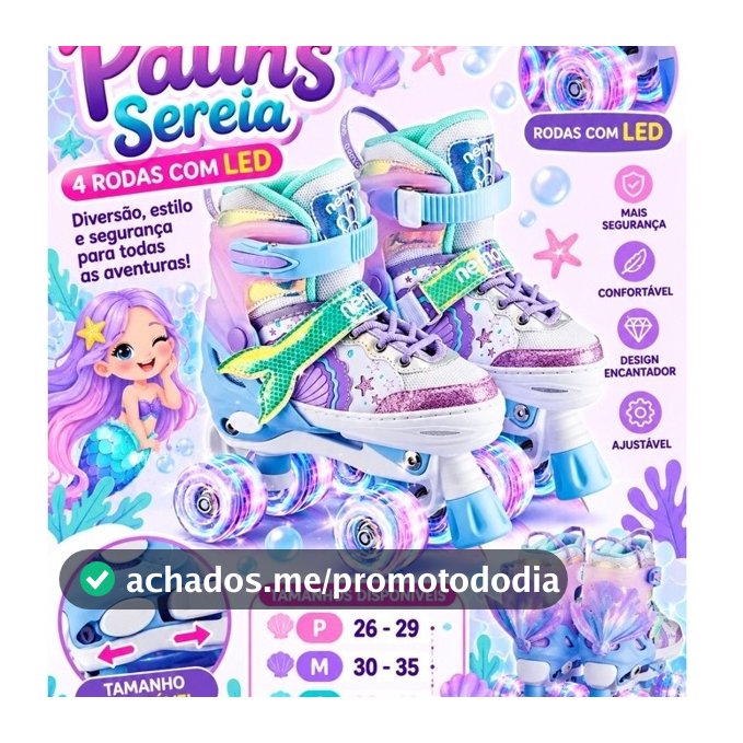 patins sereia quad, patins infantil e juvenil 4 rodas con led