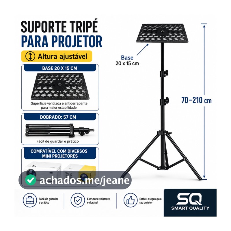 Tripé Suporte Para Projetor Universal, Suporte Celular, Webcam, Camera DSLR, Tripé Profissional + Acessórios