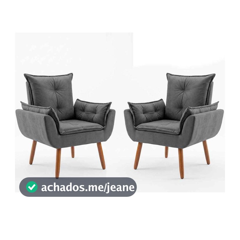2 Poltronas Luxo Para Escritório Sala de Recepção Pés Madeira de Eucalipto
