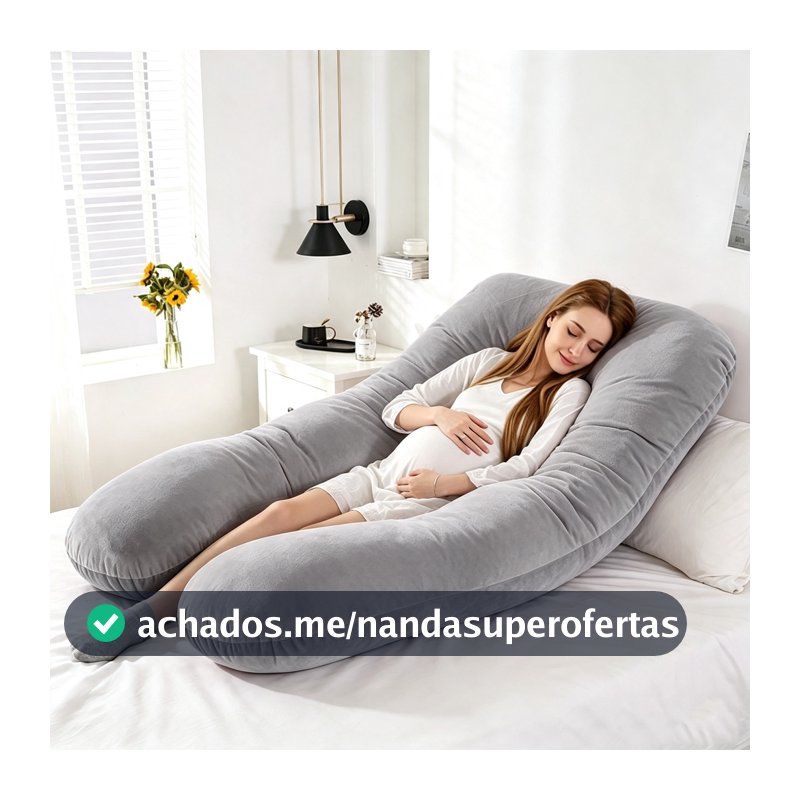 Travesseiro Corpo Inteiro Gestante LarBom 130x70cm Almofada em Formato U Conforto para Dormir e Amamentar