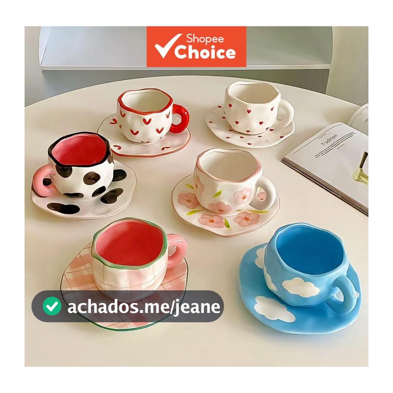 Conjunto De Pires De Caneca De Cerâmica Pintado À Mão , Xícara De Chá De Café Irregular Para Escritório Doméstico , Uten