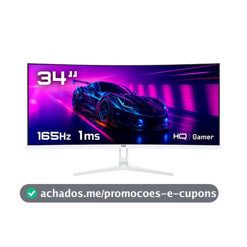 Monitor Gamer 34" Curvo Branco 1ms, 165Hz, UltraWide (QHD) - 3440x1440 AMD FreeSync, HDMI, DP, HQ Premium HQW34C16