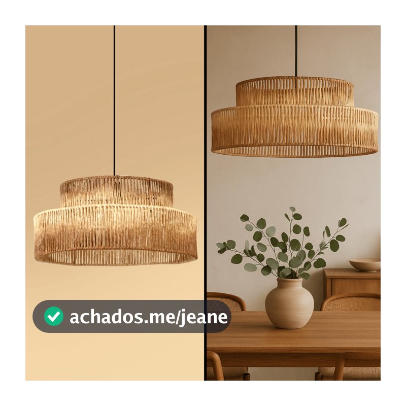 Pendente Luminária Redondo Duplo Palha De Milho 24x50 + Fio