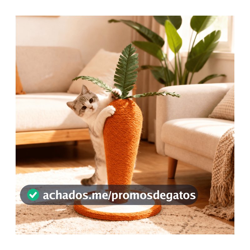 Arranhador para Gato Cenoura 40cm Poste com Sisal Base 30cm Estável Antiderrapante