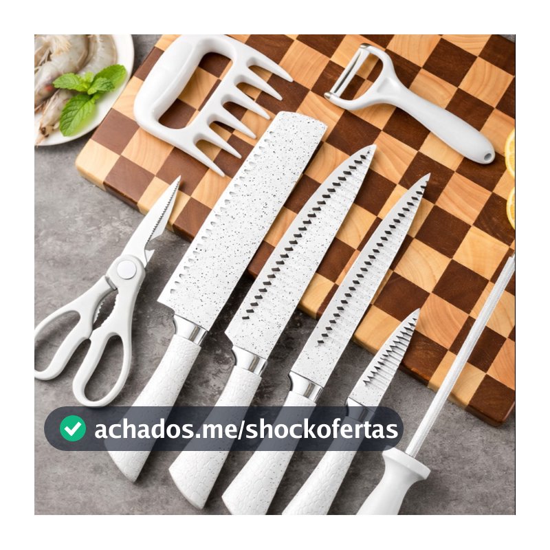 Kit Facas Cozinha 8 Peças Branca Premium Com Chaira