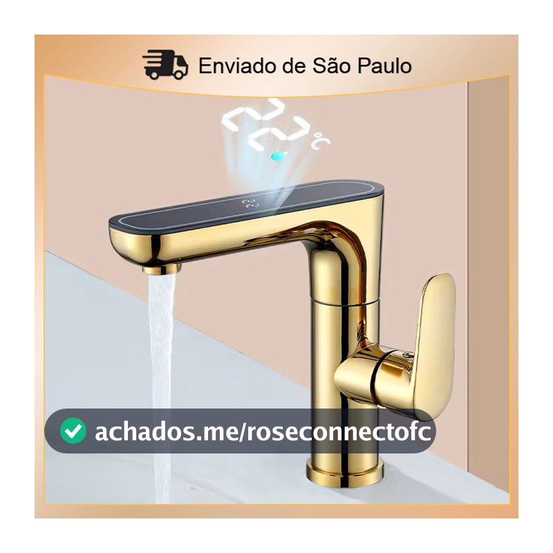 Torneira  Para Cozinha Banheiro Com Visor de Temperatura Regulagem e Giratória 360° Aço Inoxidável 304 Cor ouro