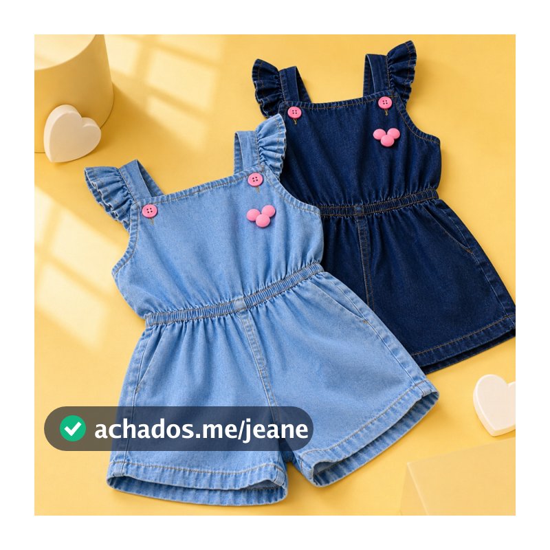 Macacão Jeans Infantil Feminino 1 a 4 Anos Jardineira Kids Com Elástico na Cintura Confortável