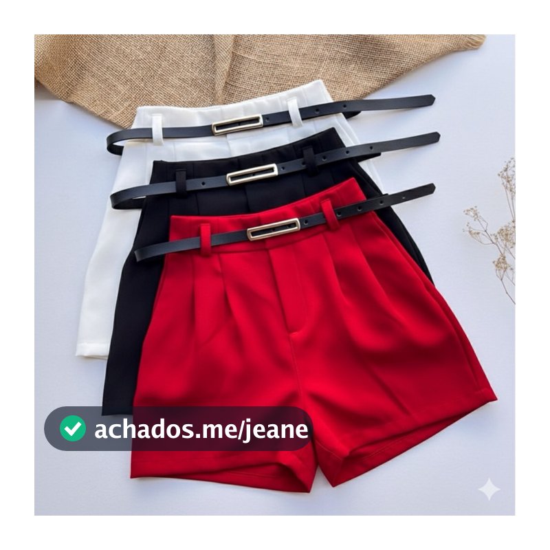 Short Alfaiataria ziper lateral com cinto estilo social casual