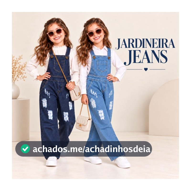 Macacão Jardineira Jeans Menina Calça Infantil Longa 2 ao 10 Anos