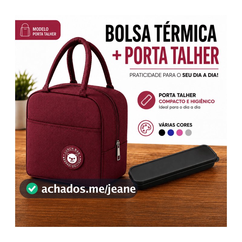 Kit Bolsa Térmica Para Marmita Lancheira Com Alça Viagem + Porta Talher Feminina Masculina