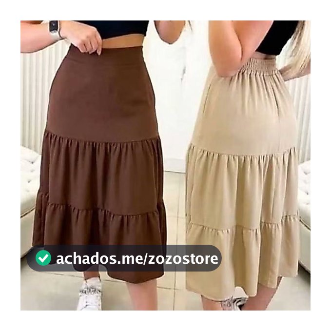 Saia Midi Três Marias Feminina com Forro | Moda Evangélica | Cintura com Elástico