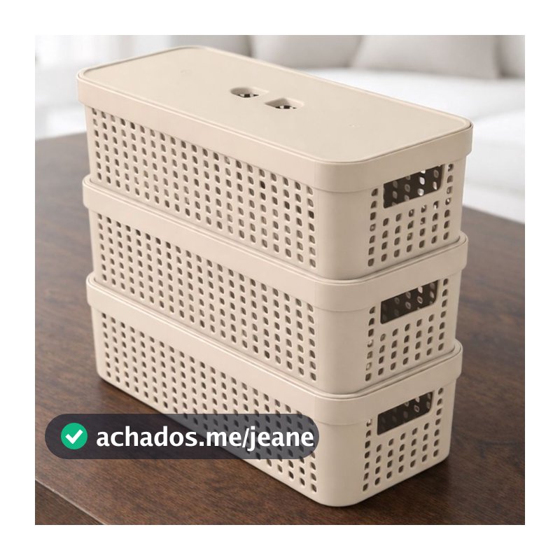 Kit 3 Caixa Organizadora com Tampa 3,6 Litros Multiuso Banheiro Cesto Grande em Plástico Resistente