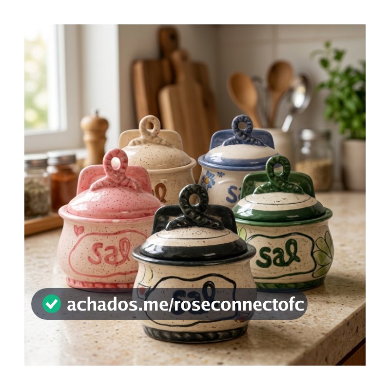 Saleiro Decorado Esmaltado Grande de Cerâmica com Tampa | Capacidade 900g | Porta Sal de Bancada | Cerâmica Artesanal