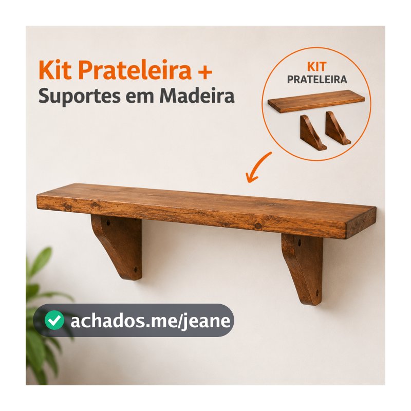 Prateleira de Madeira Rústica com Suporte Decorativo 50 cm Ideal para Sala, Quarto, Cozinha e Banheiro e decoraçoes