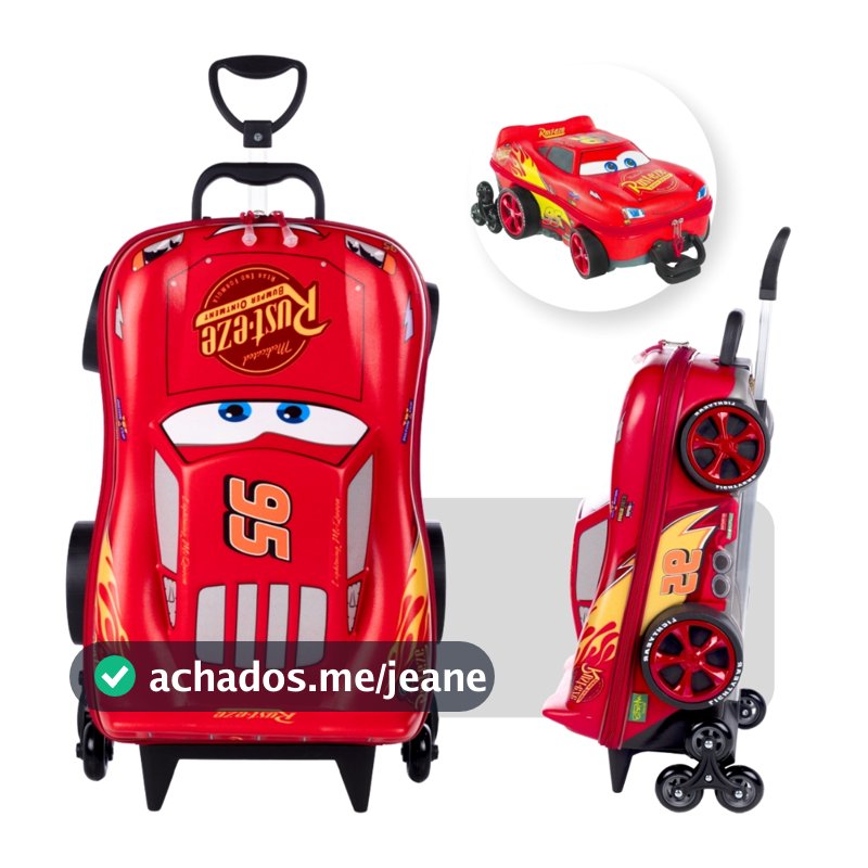 Mala Infantil Mcqueen e Spidey Max Toy 3D com 3 Rodas, Alça Retrátil e Estrutura em EVA