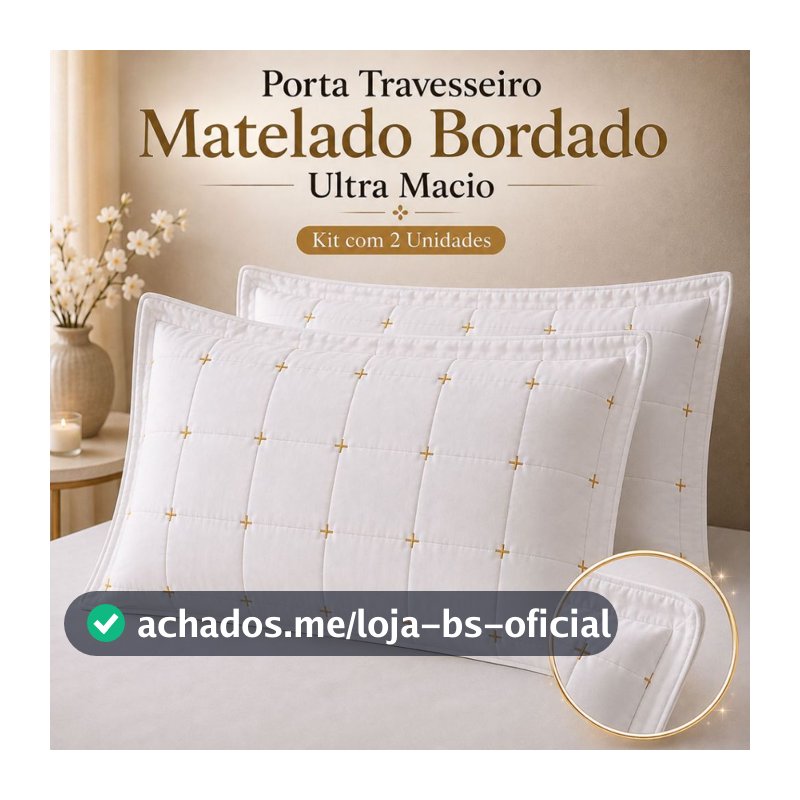 Kit 2 Porta Travesseiros Matelado Bordado 70x50 Ultra Macio Branco Luxo Premium para Cama