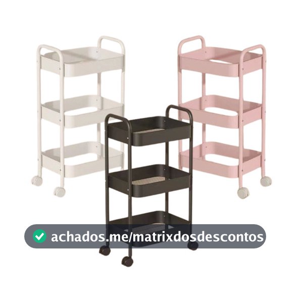 Carrinho Organizador De Aço Multiuso 3 Prateleiras Premium Rodízio 360º Cozinha Sala Banheiro Livros Decoração Moderna