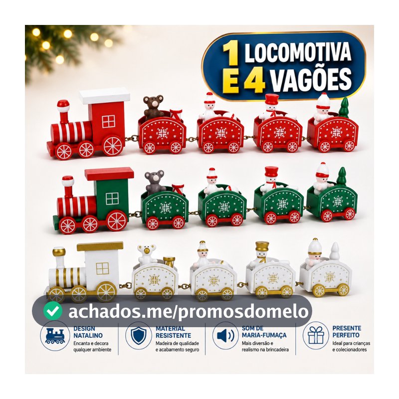 Mini Trem natalino trenzinho 5 vagões  enfeite Natal papai noel Vila Natalina