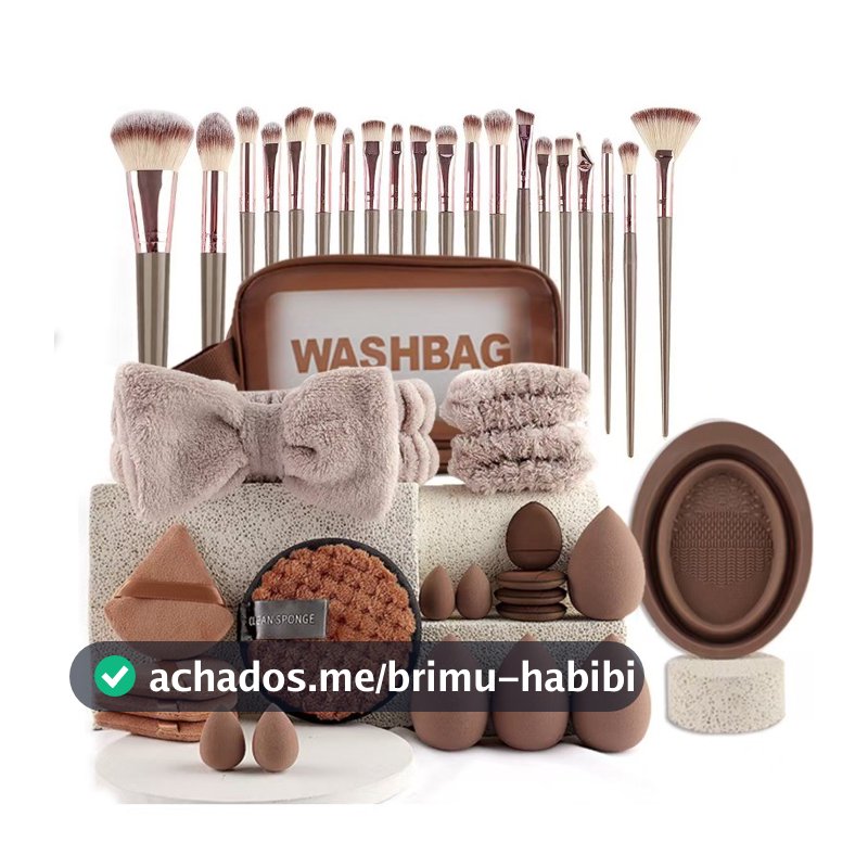42 Pçs/set Profissional Rosto E Olho Kabuki Kit De Pincel De Maquiagem , Tiaras , Esponjas De Beleza , Tigela De Limpeza