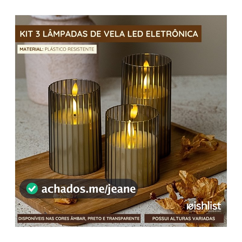 Kit 3 Lâmpadas de Vela Led Eletrônica Decoração Festa A Pilha