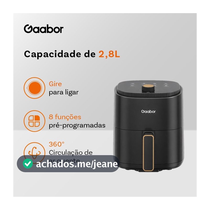 Gaabor Air Fryer 2.8L Circulacao Ar 360° Cozimento Uniforme Timer Antiaderente AF-35M02A