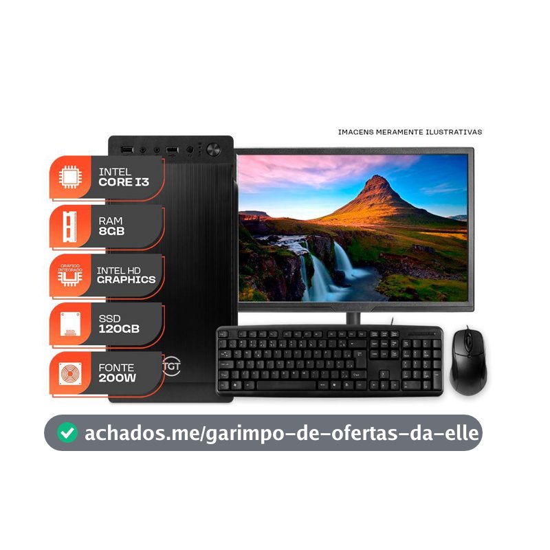 Computador Home Essential S, Intel Core i3, 8GB De Ram, SSD 120GB, Completo com Monitor e Periféricos + Caixa de som