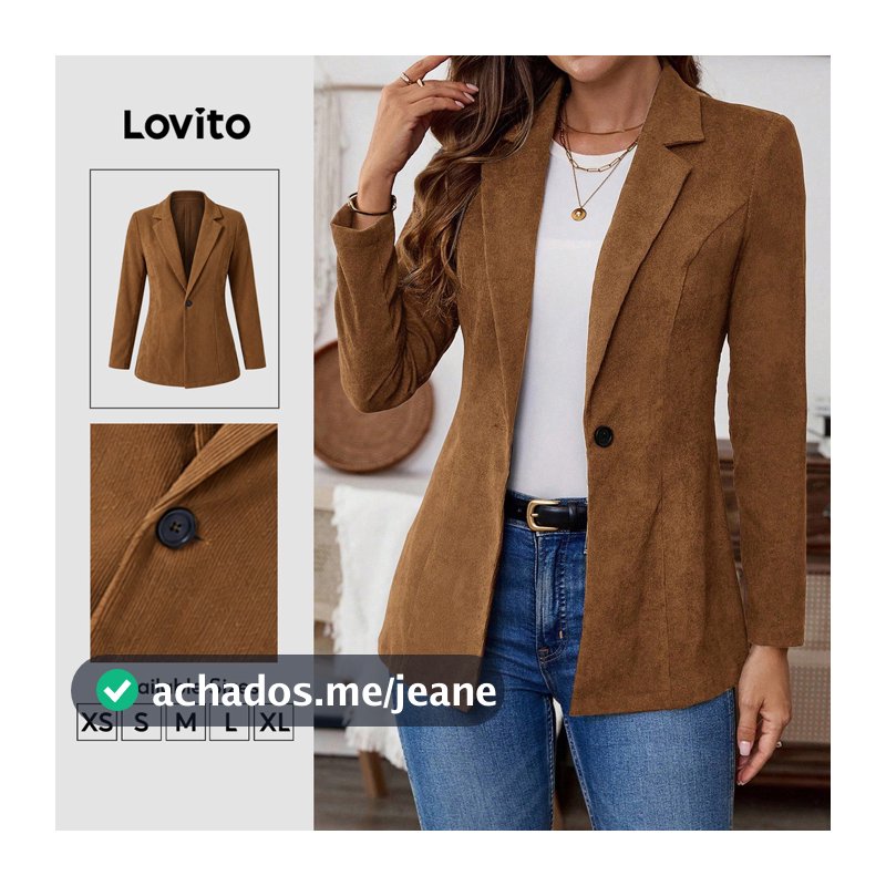 Lovito Elegante Social Blazer Com Botão Traje De Outono/Inverno Marrom Para Mulheres BZK8BR150