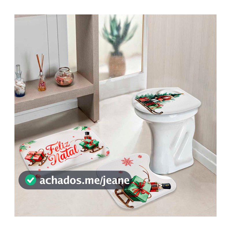 Jogo 3 Tapetes Natal para Banheiro – Temática Festiva e Sofisticada