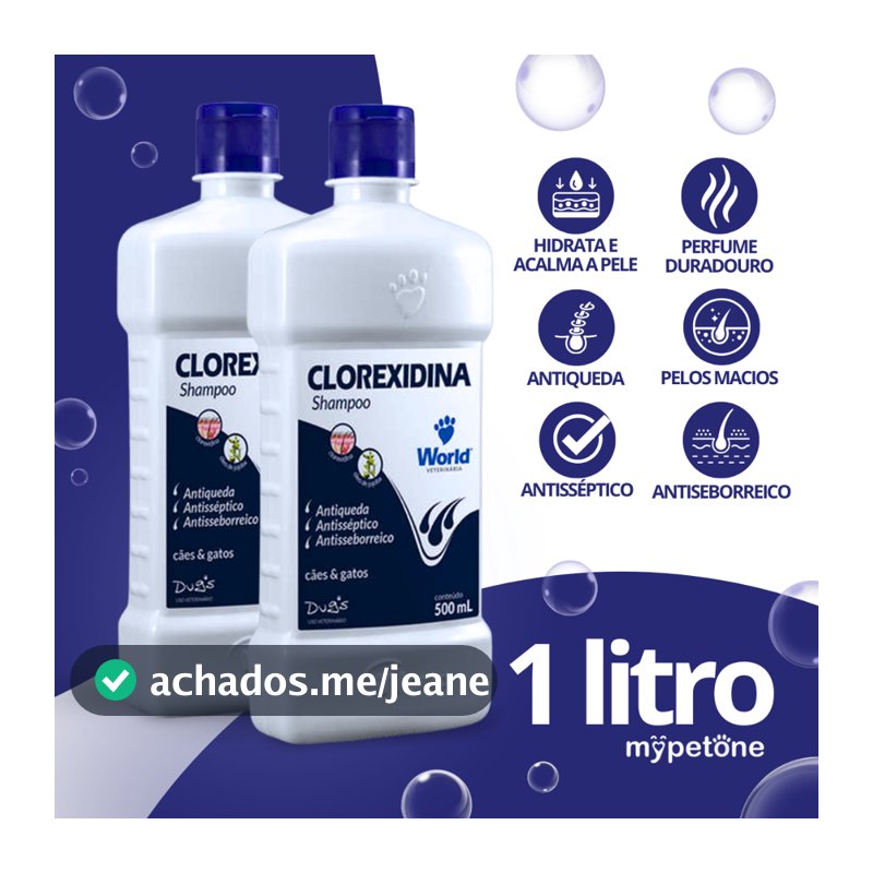 Kit 2 Shampoo World Veterinária Dug's Clorexidina Cães & Gatos - 500 mL