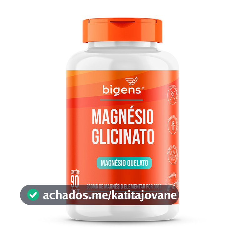 Magnésio Glicinato, Quelato, 350mg de magnésio elementar, 90 Cápsulas, Bigens