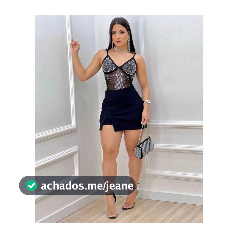 Conjunto Look Balada Body Luxo Alça Pedraria e Short Saia Uma Fenda Bengaline